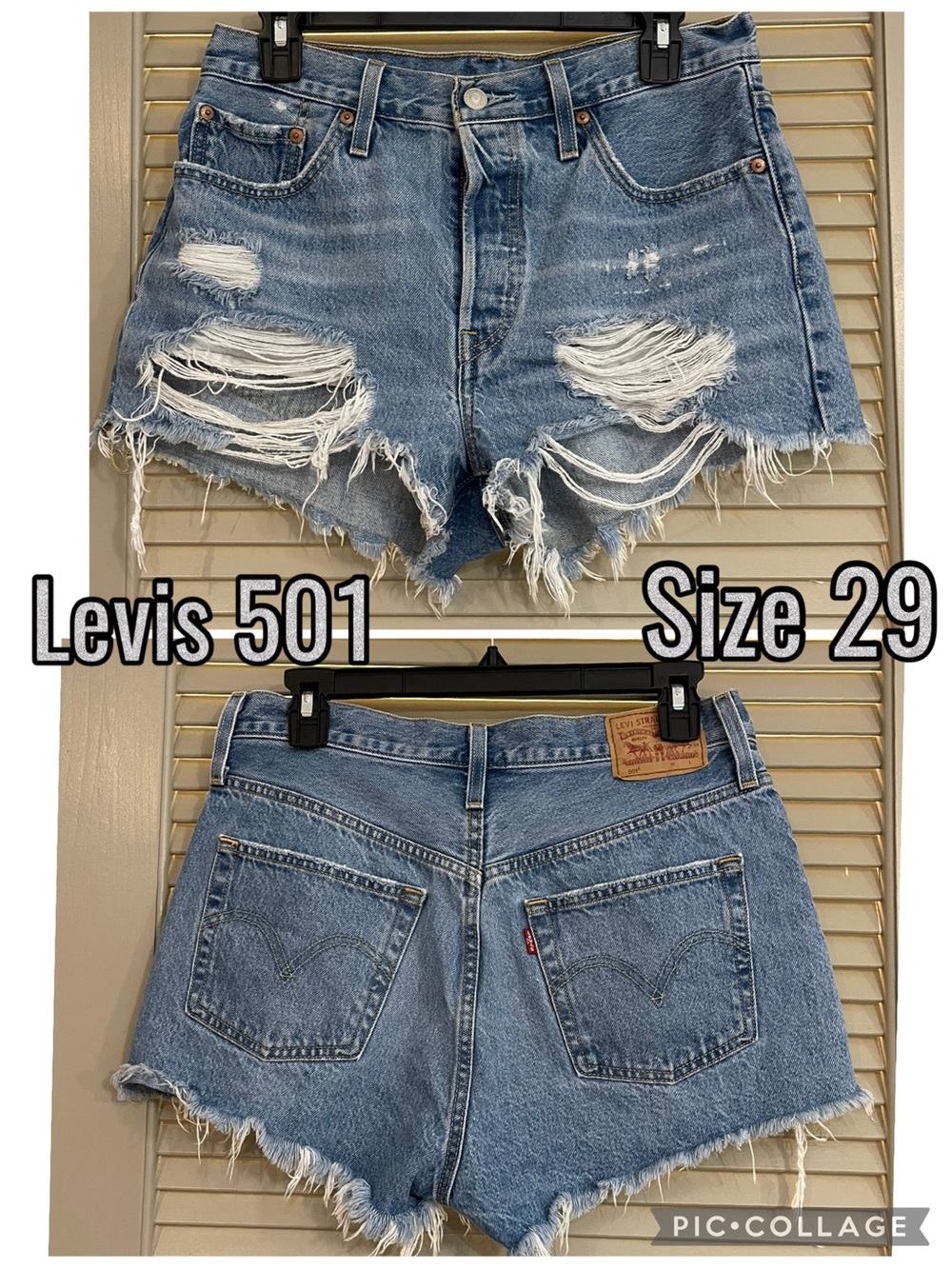 Levi's Light Blue Distressed High-Rise Denim Shorts